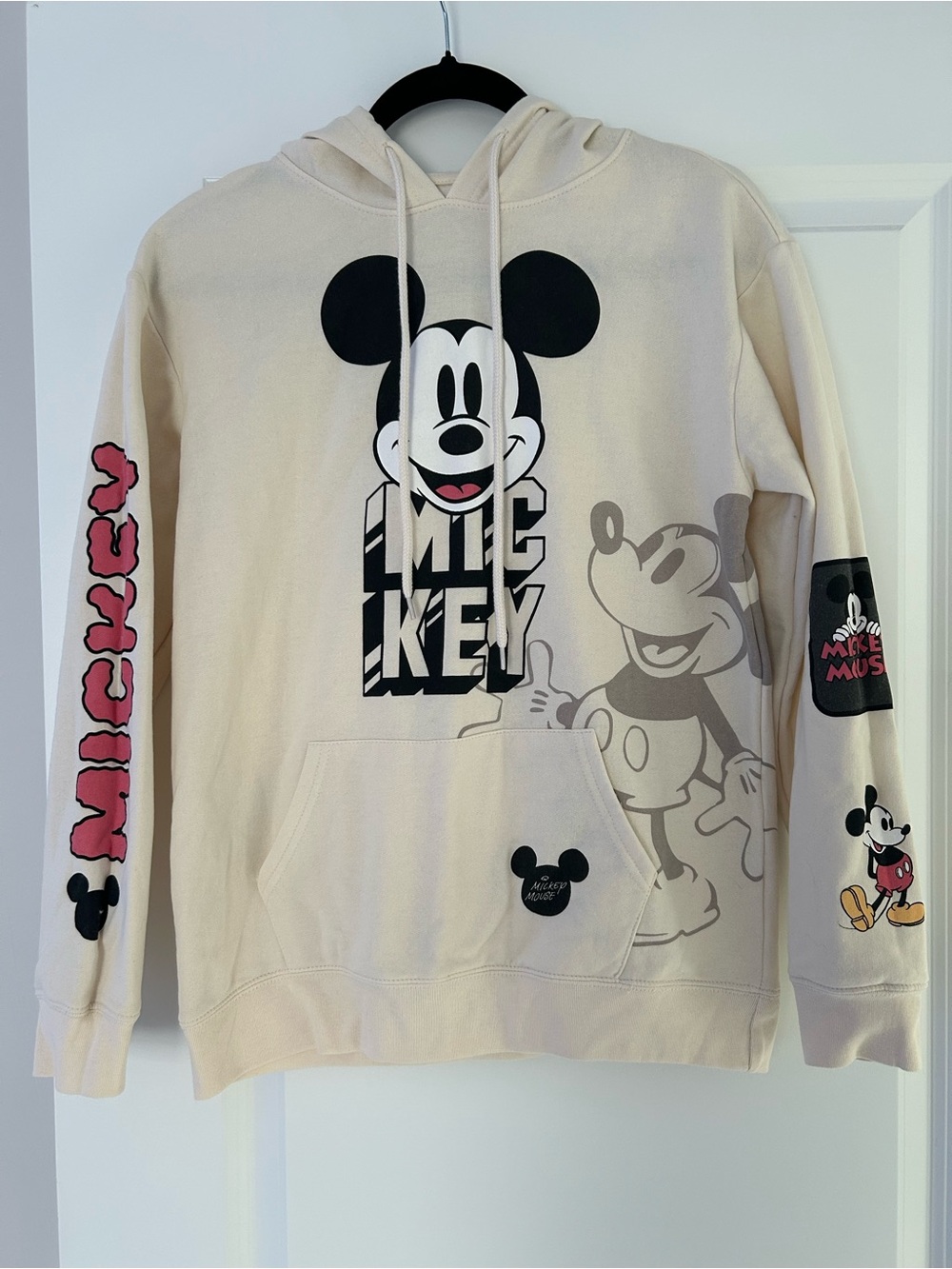 Disney Women’s Cream Mickey Graphic Crewneck Hoodie Sweater